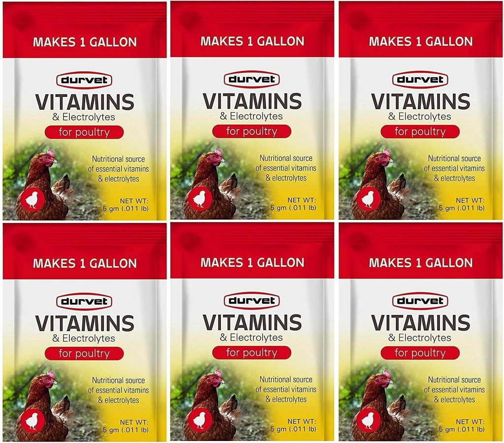 Durvet 6 Pack van vitamines en elektrolyten voor pluimvee, 5 Gram, maakt 6 Gallon