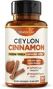 Ceylon Cinnamon Capsules 1200mg – Made in USA – Certified Organic Cinnamon Supplements – Supports Healthy Metabolism and Glucose Balance – 90 Vegan Pills