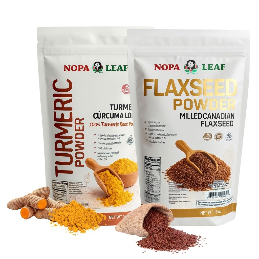 NOPA Leaf Daily Superfood Wellness Bundle – Flax Seed Powder + Turmeric Powder – Digestive Balance, Antioxidant Support & Daily Nutrition