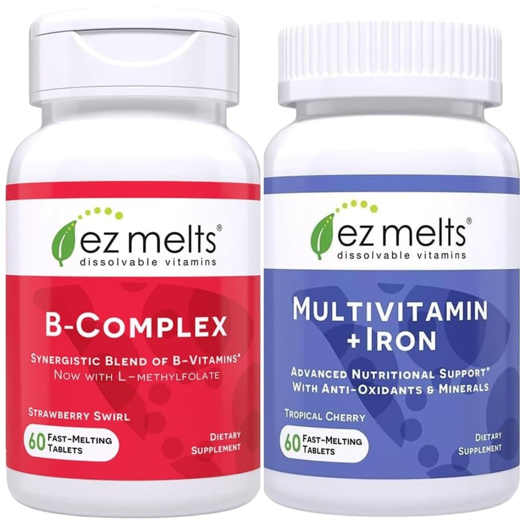 EZ Melts Vitamin B Complex and Multivitamin with Iron, Sugar Free, 1-2 Month Supply