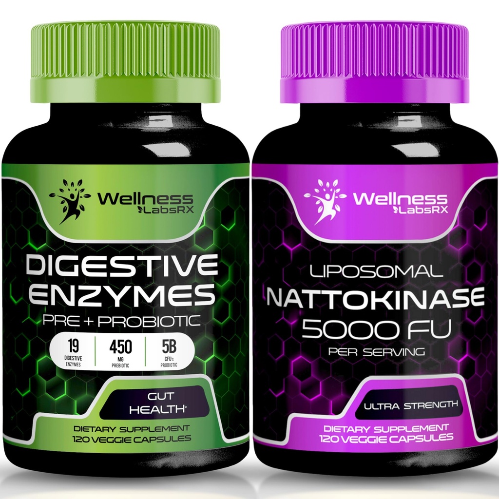 WELLNESS LABSRX Digestive Enzymes Capsules | Nattokinase Capsules | Bundle