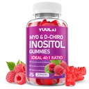 Myo-Inositol & D-Chiro Inositol Gummies, 40:1 Ratio Inositol Supplement with Vitamin D3, Magnesium Glycinate, Folate & Zinc, for Female Health & Wellness, Raspberry Flavor, 60 Count