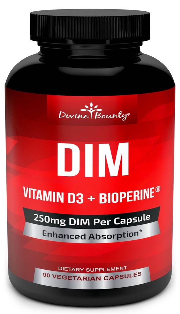 DIM Supplement 250mg with Vitamin D3 Plus BioPerine - Diindolylmethane Menopause & Estrogen Support, Hormone Balance Support for Women and Men - 90 Vegetarian Caps