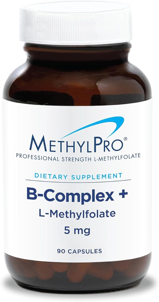 MethylPro B- Complex + L- Methylfolát 5 mg - Methylovaný vitamin B Complex pro ženy a muže, Cellular Energy Support with Folate, Niacin and Biotin, VIT B Supplement - 90 Veganových kapslí