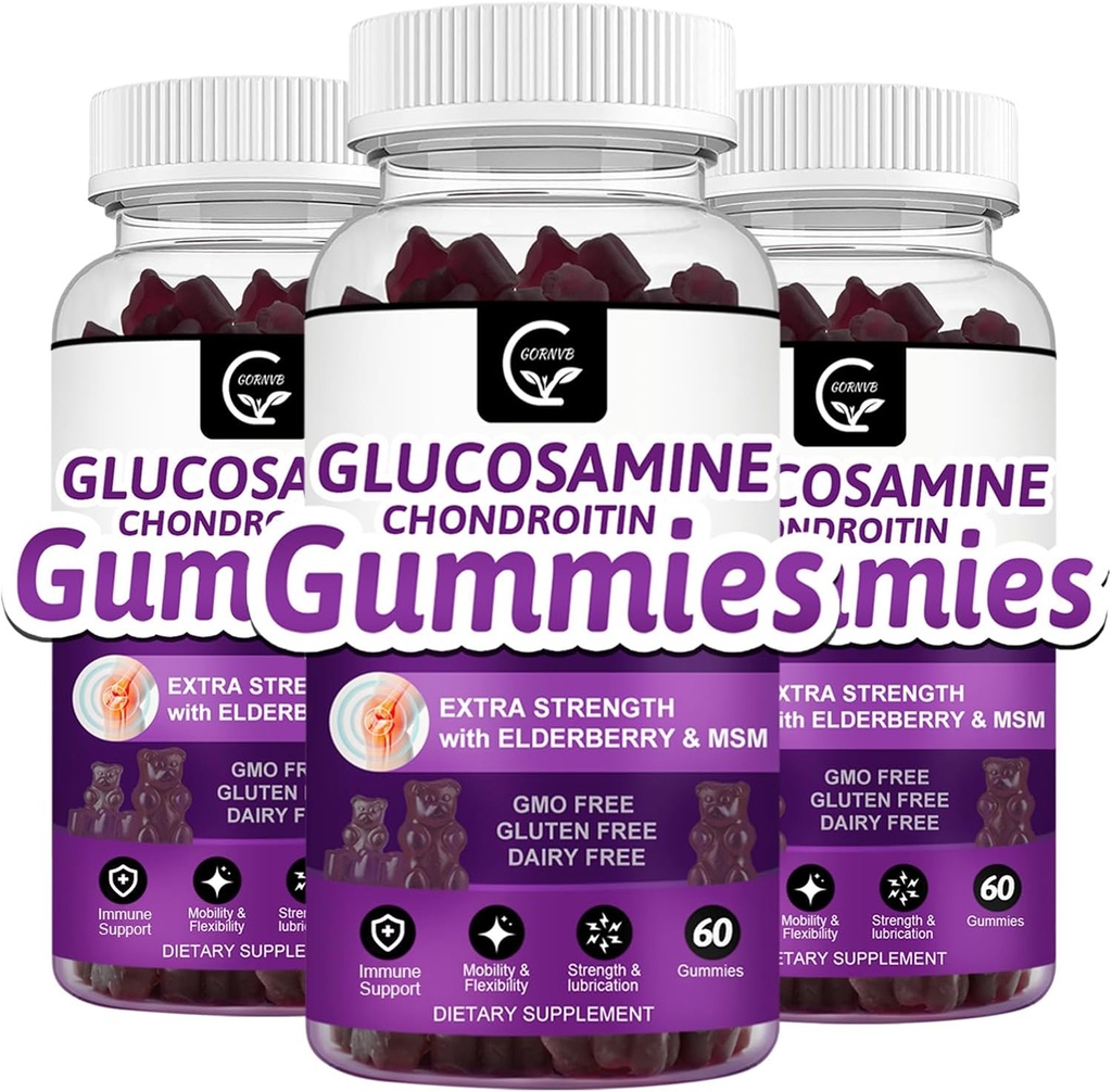 Glucosamina Condroitin Gummies com HSH & Elderberry – Suporte de Mobilidade e Flexibilidade de Força Extra, Suplemento Imune Antioxidante para Adultos, Homens e Mulheres - 60 Condroitin Gummies (3 Pack)