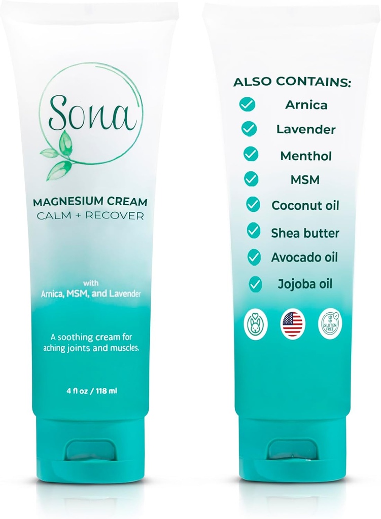 Magnesium Cream with Arnica, MSM, Menthol, and Lavender – Topical Magnesium Lotion for Sleep Support and Leg Cramps, Apply to Back, Legs, Feet and Neck – 4 oz
