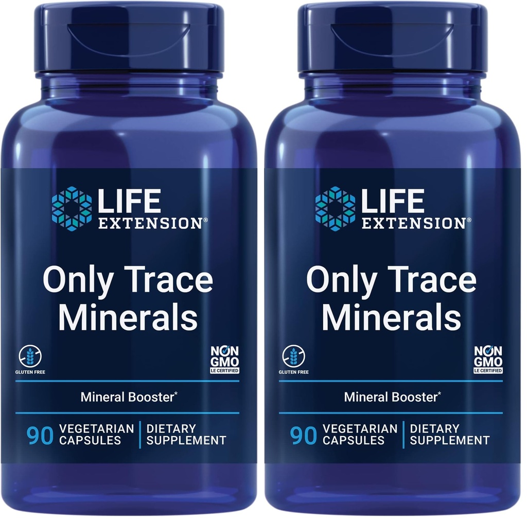 Life Extension Only Trace Minerals, a Daily dose of zinc, Chromium, Boron, Copper, Manganese, Vanadyl sulfate, Gluten-Free, Non-GMO, Vegetarian, 90 Capsules, (Pack of 2)