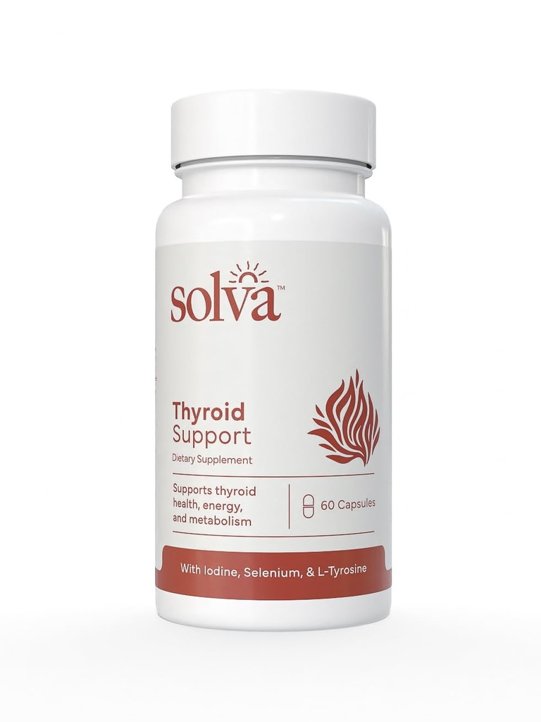 Solva Thyroid Support | Energy & Thyroid Health & Iodine Supplement, Selenium, Zinc, Manganese, Copper, L-Tyrosine, Guggul - Support for Women & Men