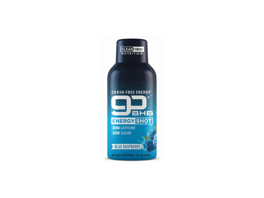 CleanForm Nutrition goBHB Energy Shot, Blue Raspberry | Ketone-Powered Clean Energy | Zero Caffeine, Zero Sugar | Keto Friendly | 2 fl oz (Pack of 6)