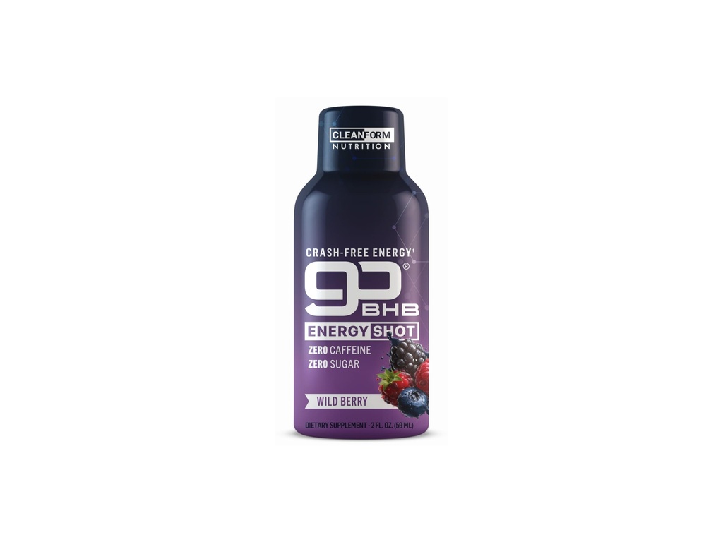 CleanForm Nutrition goBHB Energy Shot, Wild Berry | Ketone-Powered Clean Energy | Zero Caffeine, Zero Sugar | Keto Friendly | 2 fl oz (Pack of 6)