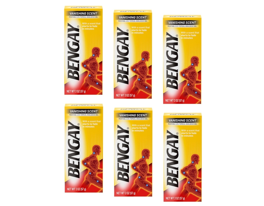 Bengay Menthol Relieving Gel Vanishing Scent 2 OZ - Buy Packs and Save (Pack of 6)