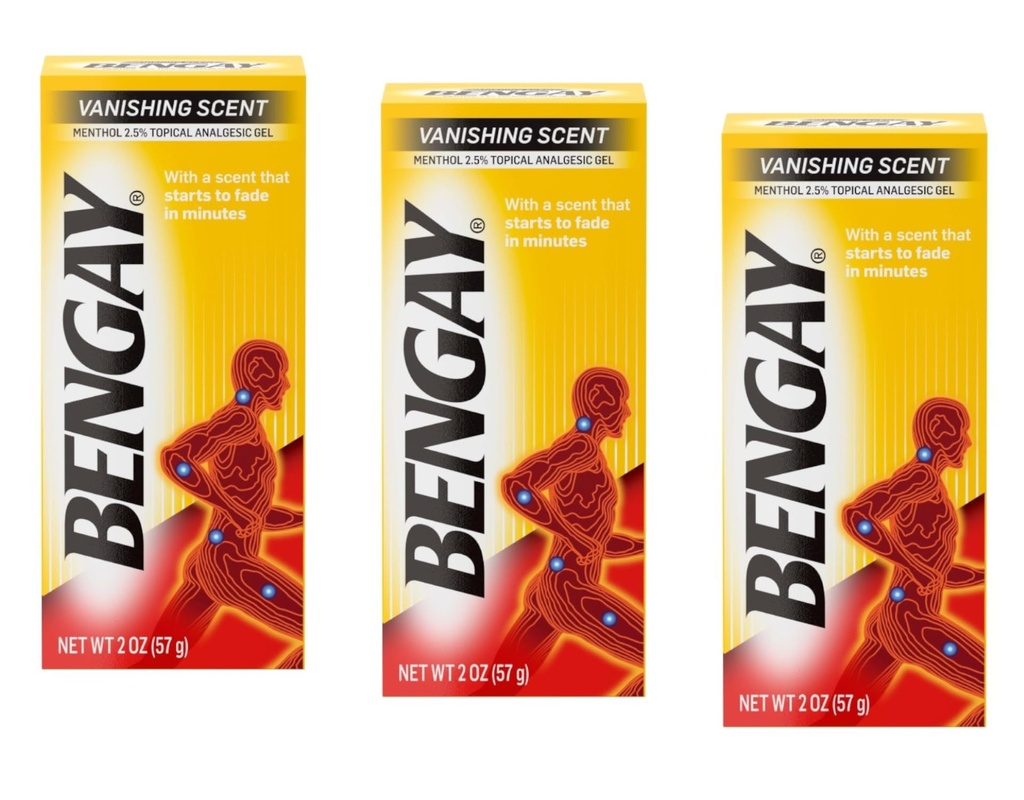 BENGAY Menthol Pain Relieving Gel Vanishing Scent 2 OZ - Buy Packs and SAVE (Pack of 3)