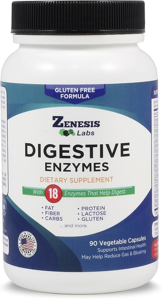 Zenesis Labs Digestive Enzimes - Amylase, Bromelain, Protease, Lipase, & 14 Egyéb enzimek - 90 kapszula