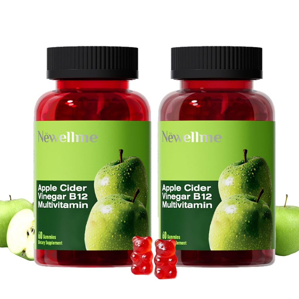 NEWELLME ACV Gummies with the Mother & B12 – Sugar-Free, Great-Tasting Vegan Gummies for Digestion, Metabolism & Daily Energy Support, 120 Count