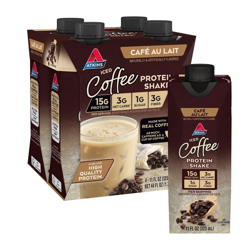 Atkins Atkins Iced Coffee Cafe Au Lait Protein Shake. (4 Shakes)