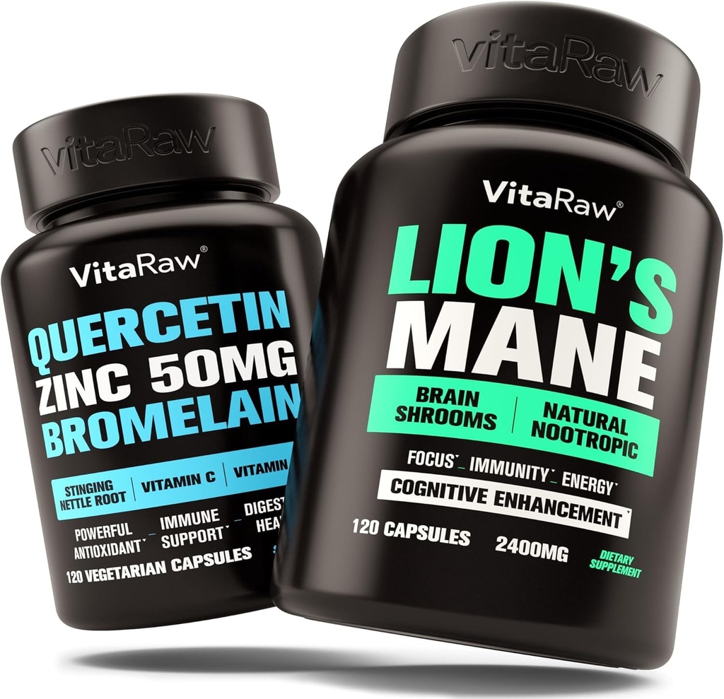 VitaRaw Organic Quercetin with Bromelain + Lions Mane Mushroom Capsules