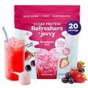 Javvy Clear Protein Refresher Drink Mix – 10g of Whey Protein and Collagen Peptides, Electrolytes Powder, Natural Flavors, 0g of Sugar, 45mg Caffeine, 20 Servings, Strawberry Berry Acai