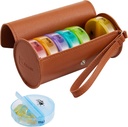 FGcase 每周药丸组织者 2 Times a Daily 7 Daily Rainbow Pill Box with Brown PU 皮革箱 便携式旅行药箱 AM PM Pill Box 维生素、鱼油、药品、补充品