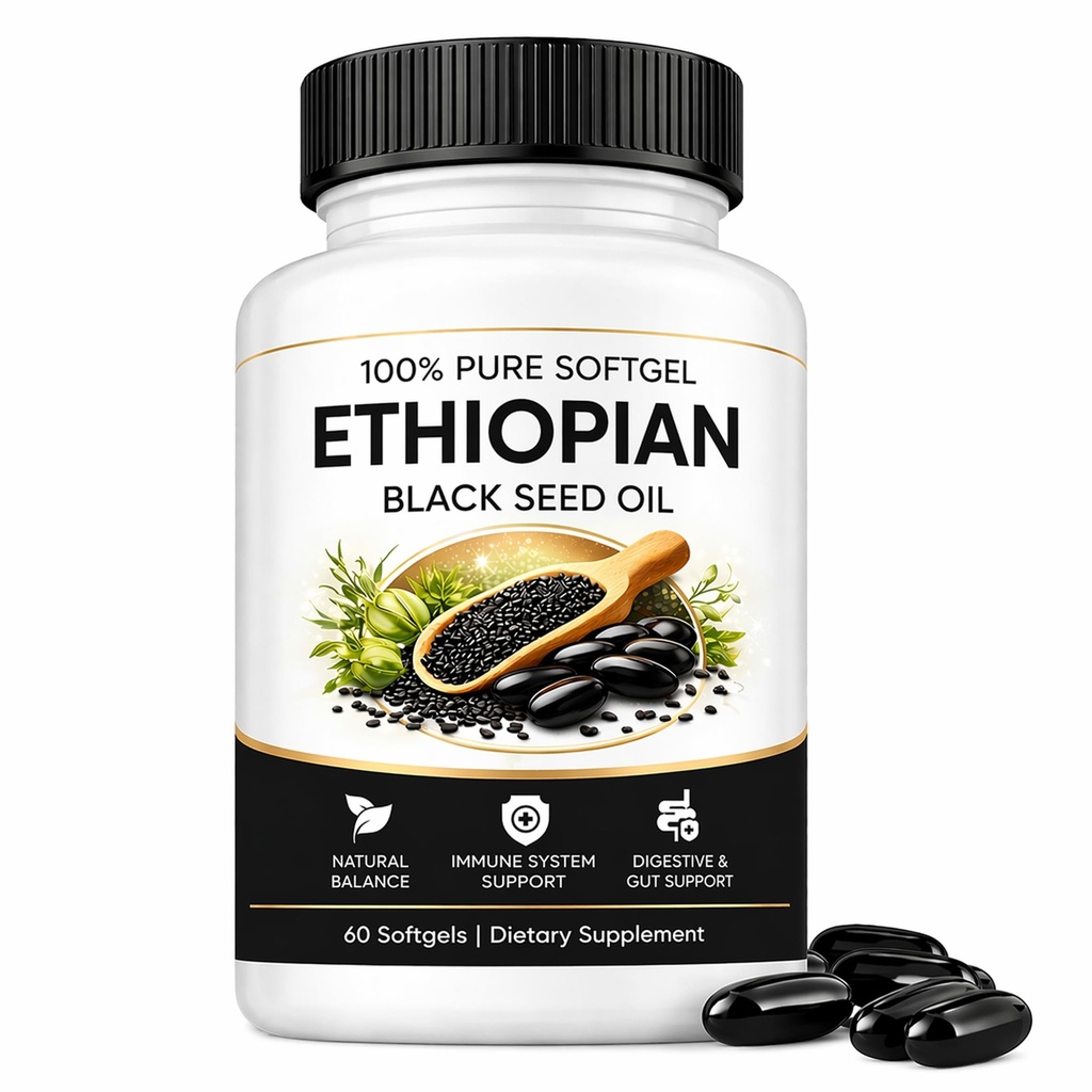 Purelynutrient Solsone Ethiopian Black Seed Oil Softgels with 4.64% Thymoquinone, Cold Pressed Black Cumin Seed for Digestive Ease, Balanced Immune Support & Natural Mental Clarity, Non‑Gmo, 60 Count