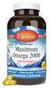 Carlson - Maximum Omega 2000, 2000 mg Omega-3 Fatty Acids Including EPA and DHA, Wild-Caught, Norwegian Fish Oil Supplement, Sustainably Sourced Fish Oil Capsules, Lemon, 180 Softgels