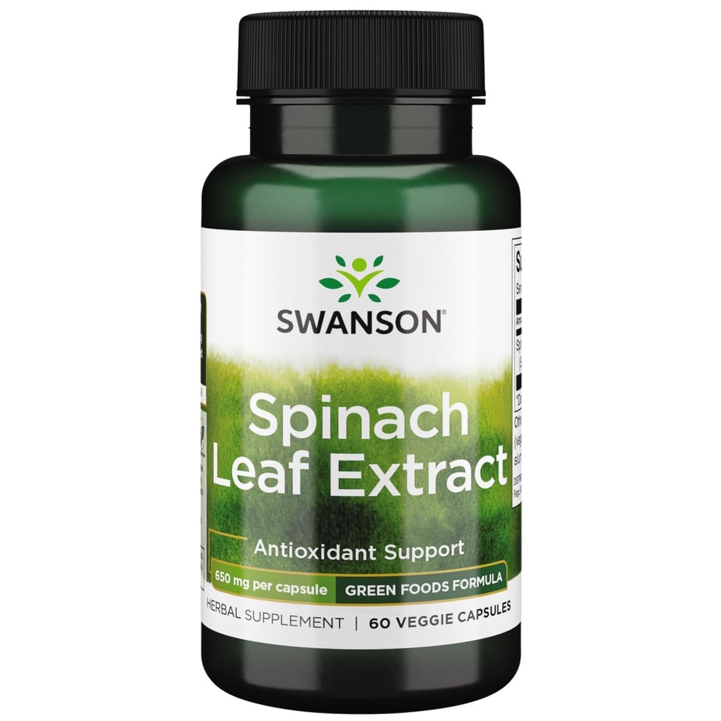 Swanson Spinach Leaf Extract - Herbal Supplement Promoting Overall Health - Green Foods Formula w/Beneficial Thylakoids & Chlorophyll - (60 Veggie Capsules, 650mg Each)