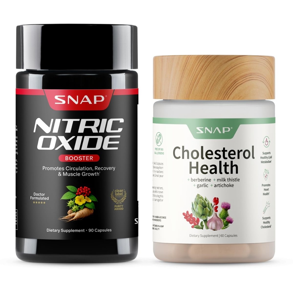 Snap Supplements Nitric Oxide Booster + Cholesterol Health, 90 + 60 Capsules