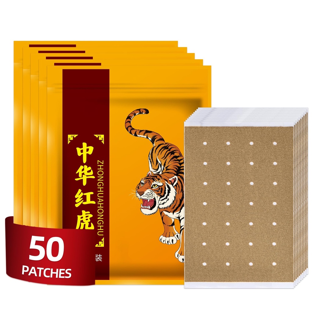 50pcs Chinese Tiger Patches, Tiger Plaster, Capsaicin Patches for Knee, Back, Neck, Muscle, Shoulders, Body Herbal Plaster