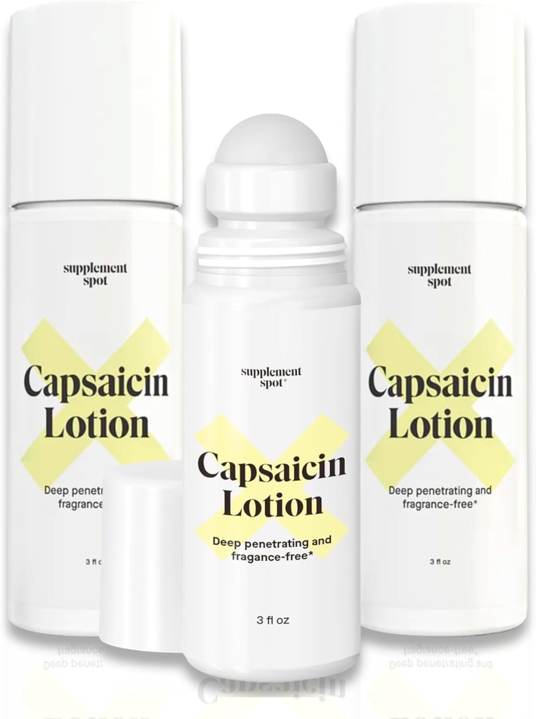Capsaicin Lotion – Cream for Muscles & Joints – Deep Penetrating Roll On w/0.075% Capsaicin Cream – (3 oz) (3, Pack of 1)
