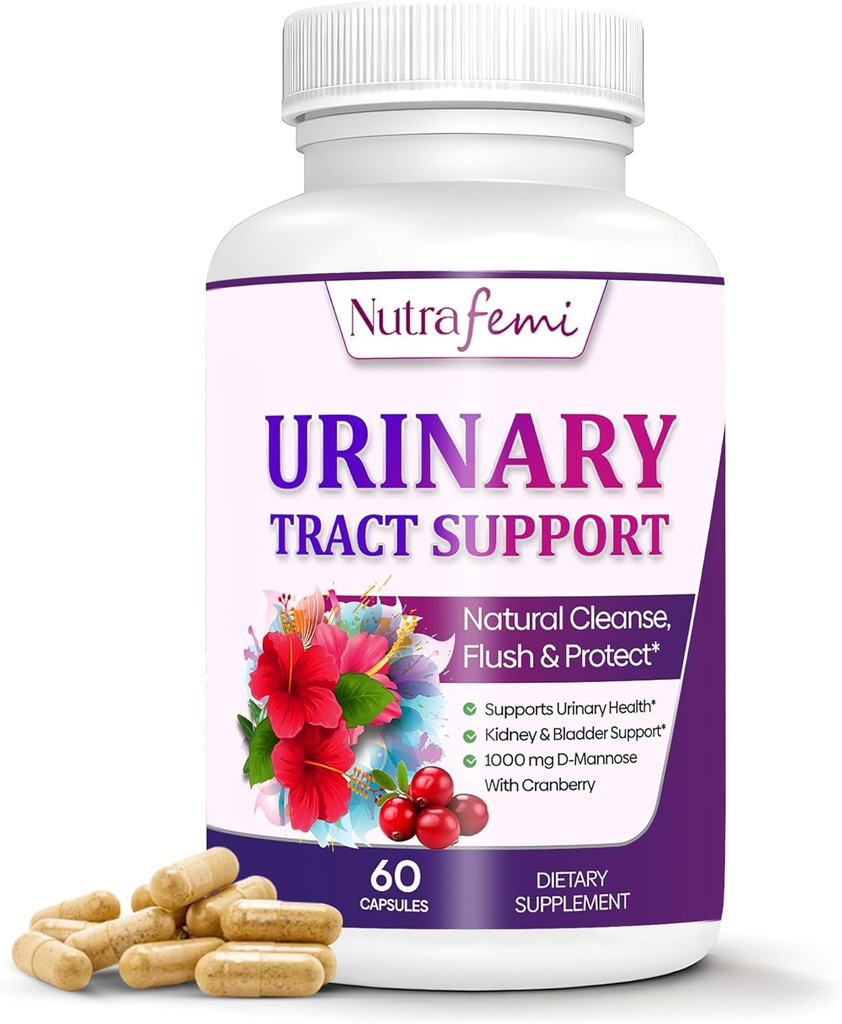 Natural Urinary Tract Health Supplements for Women, UTI Health Support, Flushes Impurities and Cleanses Urinary System, Bladder Support, D-Mannose with Cranberry, Dandelion & Hibiscus
