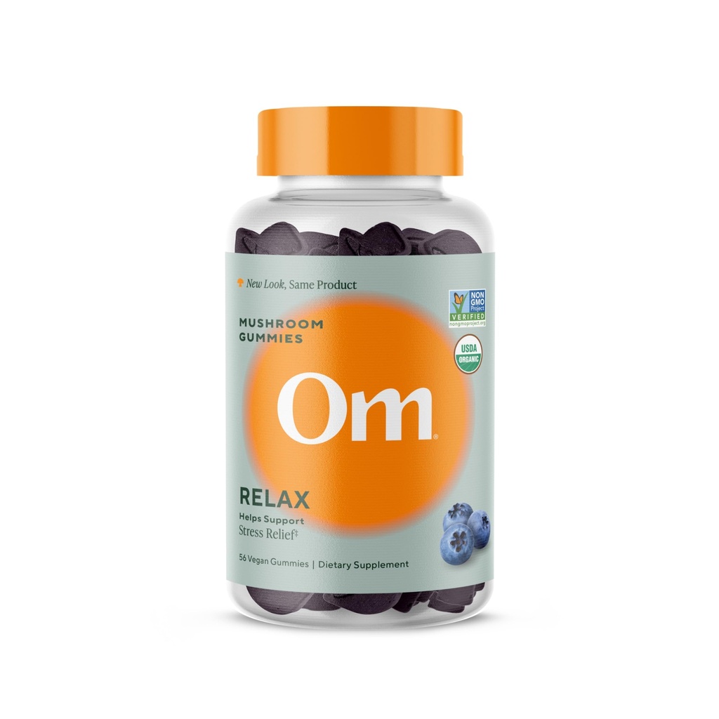 OM MUSHROOM SUPERFOOD Relax Gummies – USA Grown Organic Reishi & Ashwagandha – Supports Stress Relief, Relaxation & Mood Support – Blueberry Flavor – 28 Servings, 56 Count.