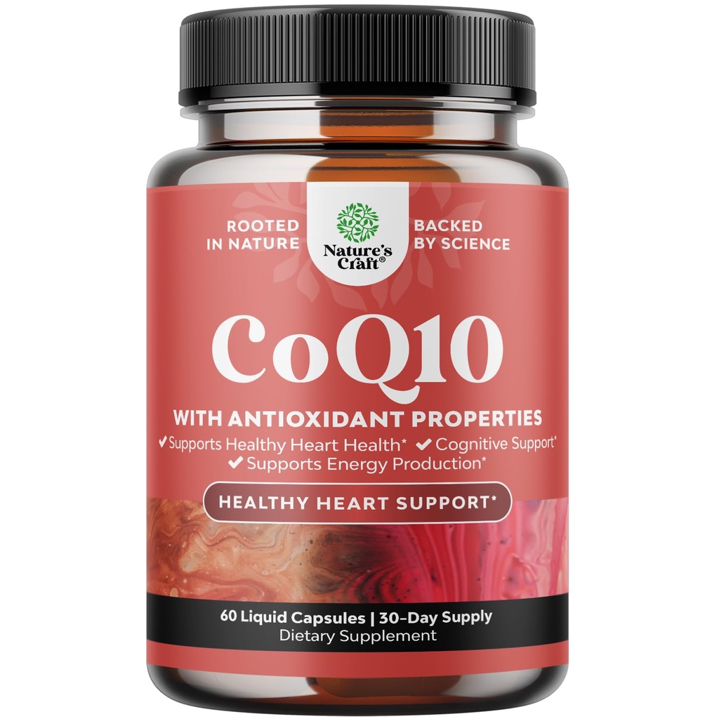 CoQ10 Liquid Capsules Supplement - High Absorption Coenzyme Q10 with 200mg per Serving - Heart Health and Potent Energy Support - CoQ10 Supplement for Fertility and Immune System Support - 60 Count