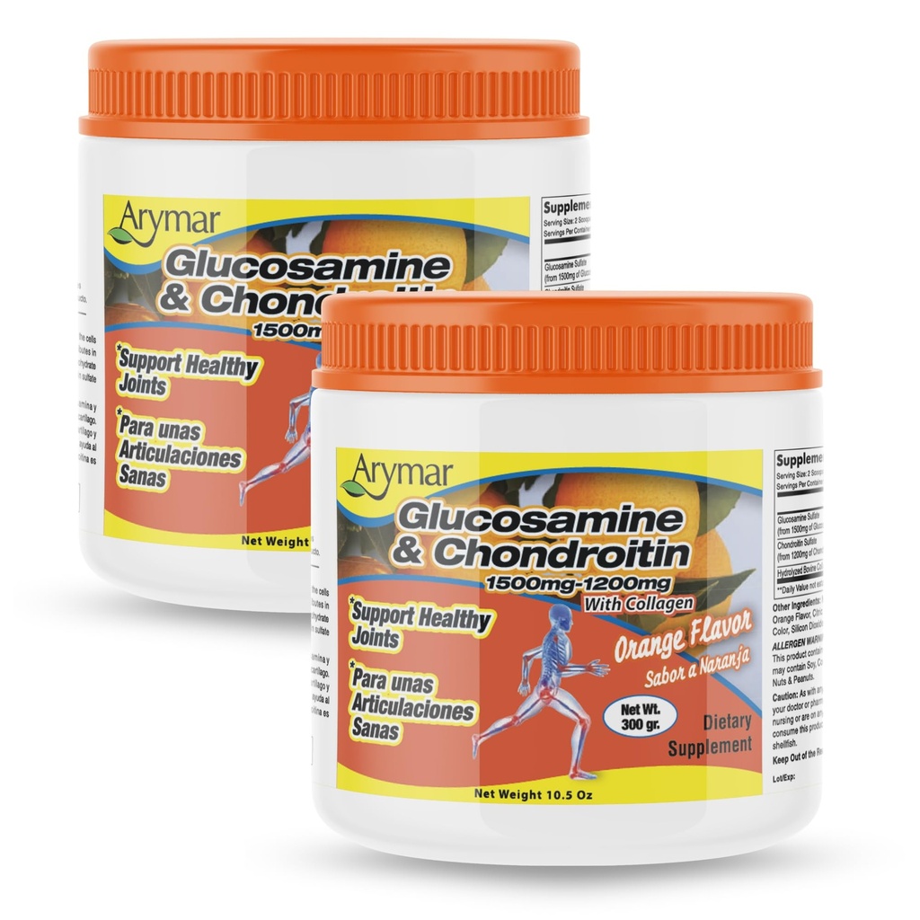 Arymar Glucosamine Chandroitin Powder (1500mg/1200mg) - Joint Health Support Supplement - Helps Maintain Mobility & Flexibility - High Absorption Formula - 300g (10.5 oz) (2, 20.3)