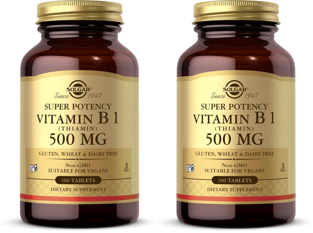 Solgar Vitamin B1 (Thiamin) 500 mg, 100 Tablets - Energy Metabolism, Healthy Nervous System, Overall Well-Being - Super Potency - Non-GMO, Vegan, Gluten Free, Dairy Free - 100 Servings, (Pack of 2)
