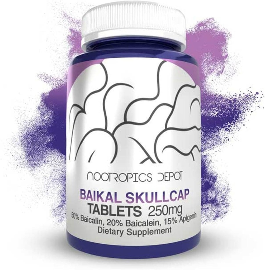 Nootropics Depot Baikal Skullcap Extract Tablets Ş124; 250mg Ş124; 60 Count ® 124; > 15% Apigenin, > 20% Baycalein, > 50% Baikalin