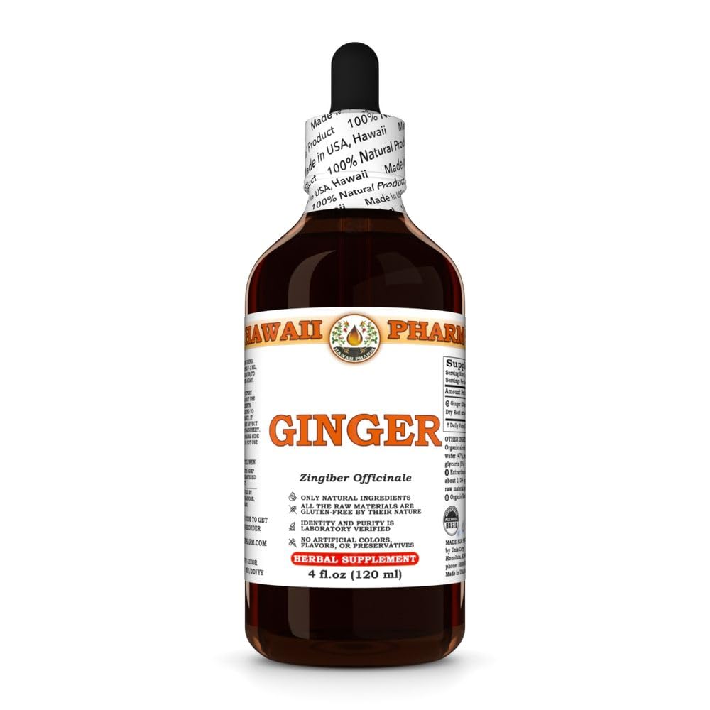 Ginger (Zingiber Officinale) Dry Root Tincture, Made in Hawaii, Raw Materials, All Natural, Vegan, Pure Liquid Extract - 4 fl.oz