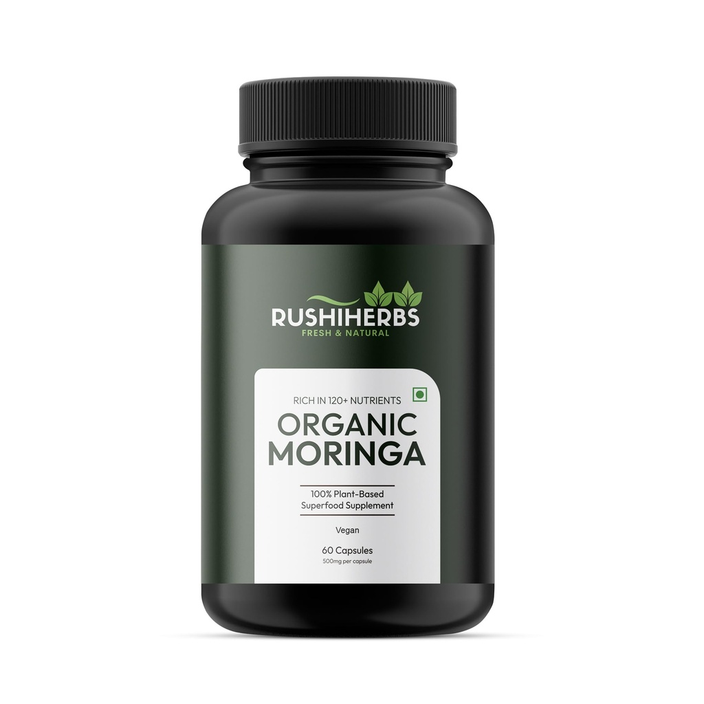 Pure Moringa Leaf Powder Capsules Vegan Herbal Supplement for Energy Skin Immune Gut Health Rich in Antioxidants Essential Vitamins Amino Acids Non GMO Gluten Free 60 Count