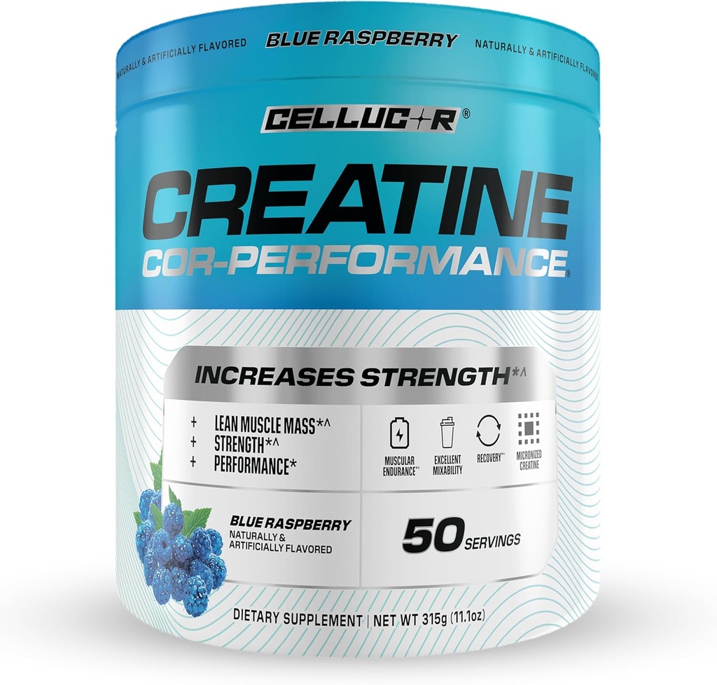 Selucu Creatine Powder, Blue Raspberry Flavor - meningkatkan Kekuatan, Lean Muscle Mass & Endurance, Micronized Creatine untuk Absorpsi Cepat, 5g Creatine per Serving, 50 Serving