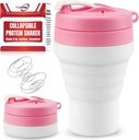 Protein Shaker Bottle Pink Collapsible - Food-Grade, Leakproof Lid 600mL 20oz Pink Shaker - Reusable Silicone Shaker Cups for Protein Shakes