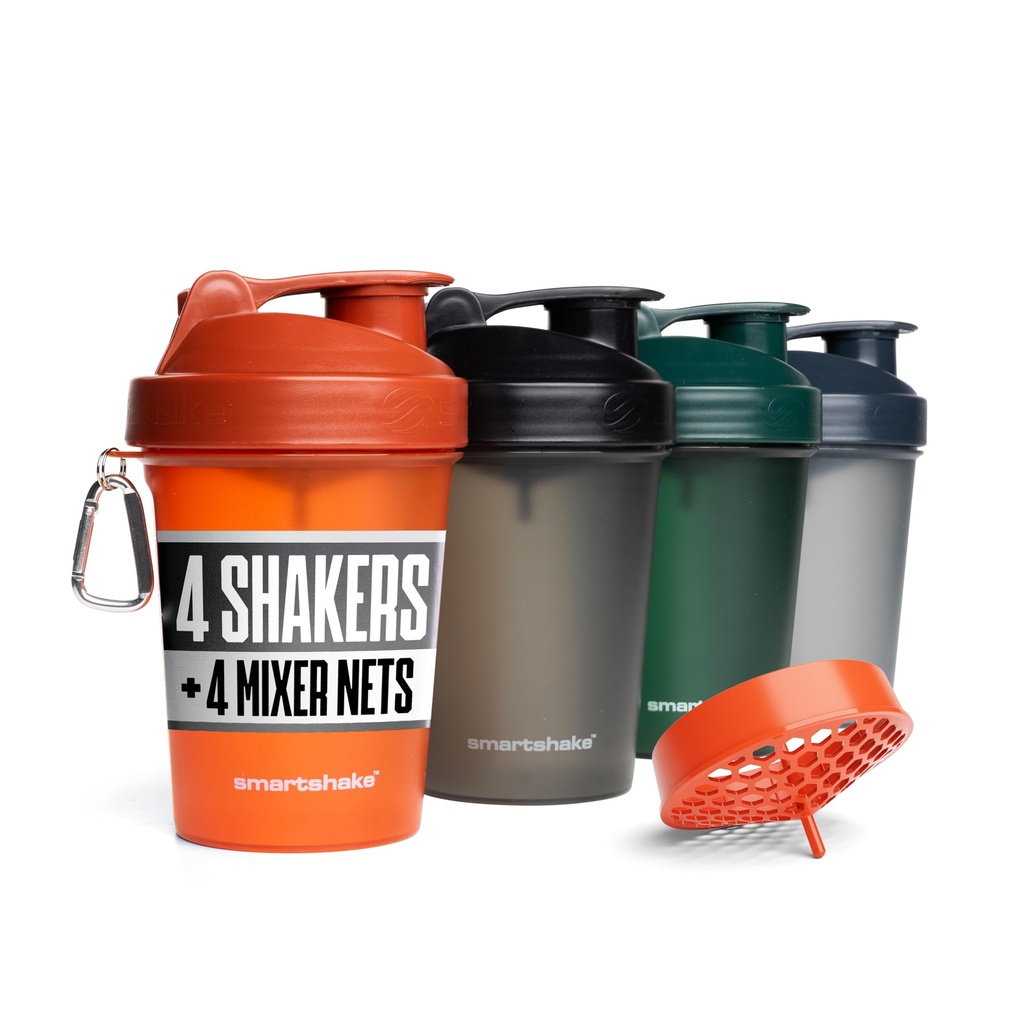 Smartshake Lite 4 Pack 600 ml/20 oz Protein Shaker Bottle | Silent Mixing, Leak-Proof Shaker Bottle | Shaker Cups For Protein Shakes | Gym Shaker Bottle | Durable, BPA-Free, Dishwasher Safe | Nature