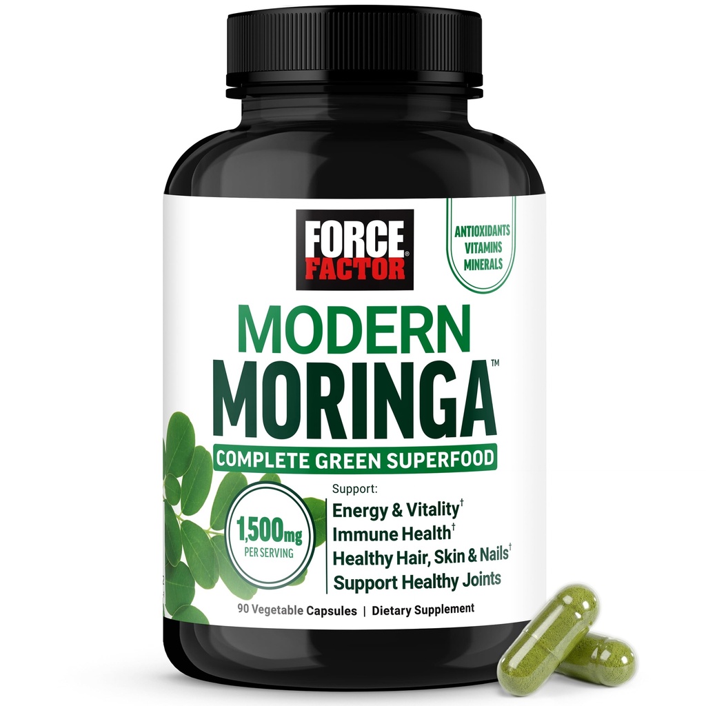 Force Factor Modern Moringa Capsules, Complete Green Superfood to Support Energy, Immune Health, and Hair, Skin & Nails with Vitamins D, B6, B12, Biotin & Antioxidants, 90 Capsules