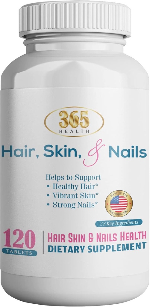 365 Health Skin, Nails & Hair, Advanced Formula, 120 Tablets - Supports Collagen for Hair, Nail and Skin Health - Provides Zinc, Vitamin C & Non GMO, Vegan, Gluten & Dairy Free - 120 Servings