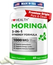 Moringa Capsules 1000mg – High Potency 10:1 Leaf Extract – Energy, Sleep, Immune & Gut Health Support – Vegan, Non-GMO – 60 Veg Capsules, Made in USA, 1 Pack