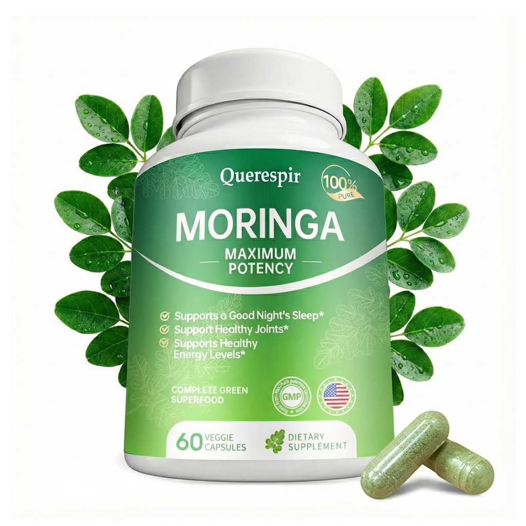 Moringa Capsules, Pure Moringa Powder Supplement 800mg, Green Antioxidant Superfood, Natural Energy, Immune System, Skin & Gut Health Support, Non-GMO, Vegan, Gluten-Free, 60 Count