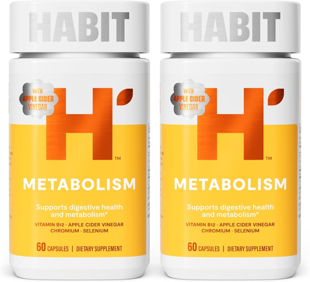 Habit Metabolismus Dodatek 2 Balení (120 Kapsle) - Podporuje trávicí zdraví a metabolismus, Vitamin B12, Selen, Chrom, jablečný ocet, Vegan, Non- GMO