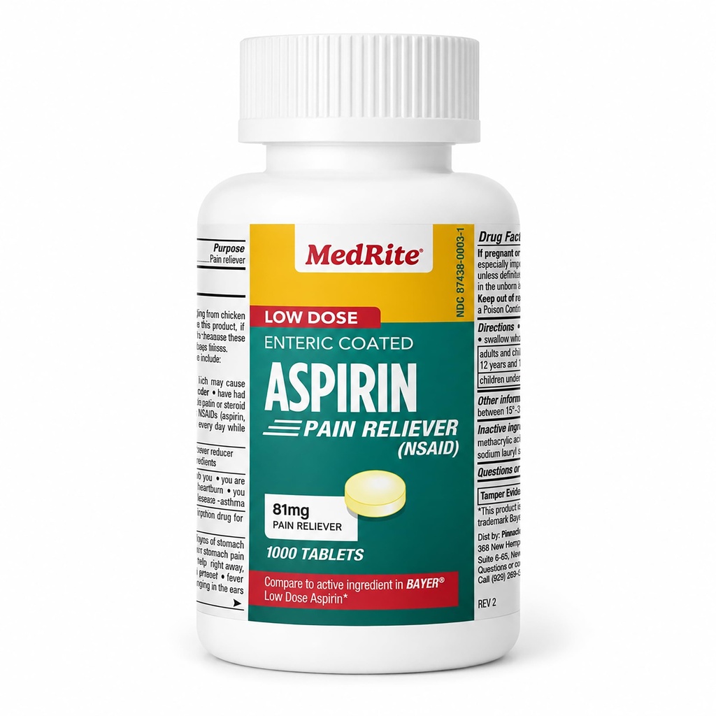 Low dose Baby Aspirin 81mg for Adults. (NSAID) | Made in USA | (Value Pack 1,000 Enteric Coated Tablets)
