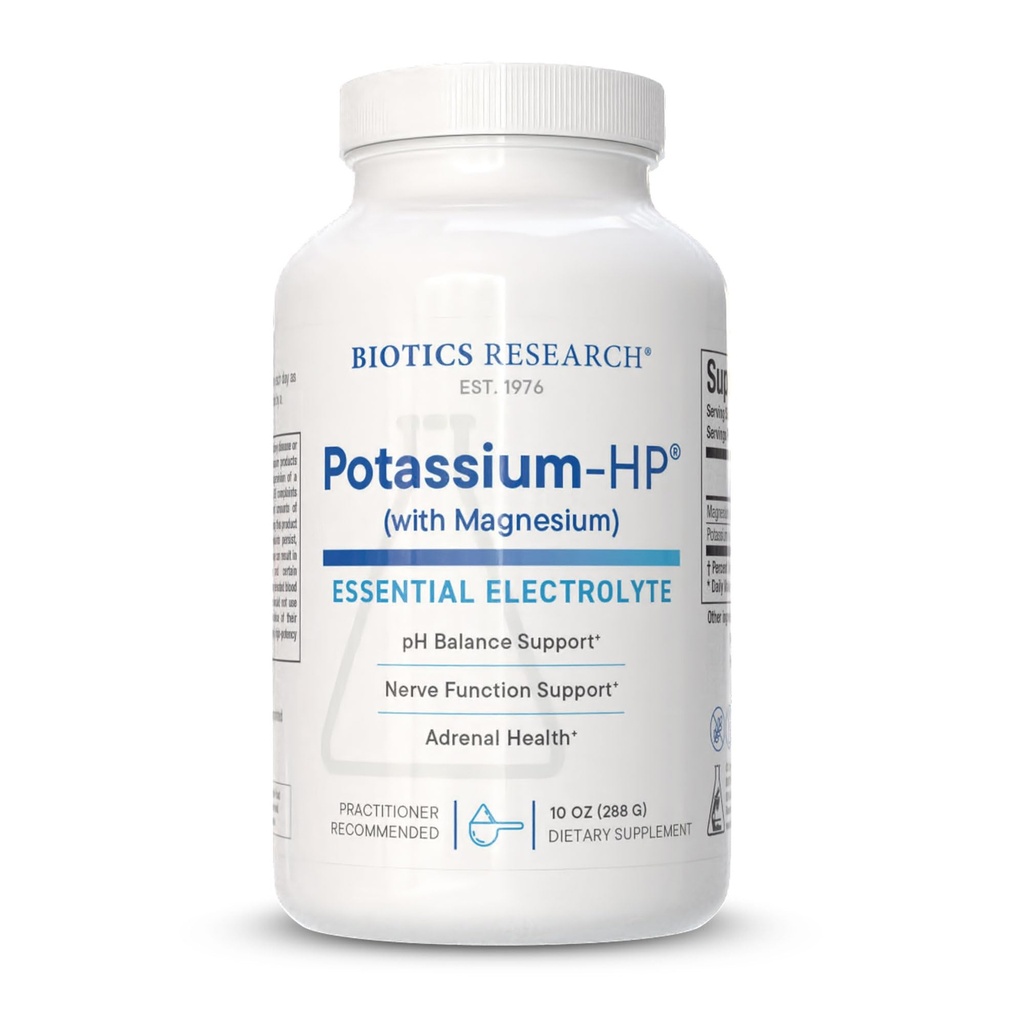 Biotics Research Potassium HP Potassium with Magnesium, Powdered Formula, Electrolyte, Supports Cardiovascular, Renal and Bone Health, Essential Mineral for Vascular and Muscle Function, 10 Ounces