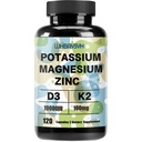 Potassium Magnesium Supplement,Potassium Magnesium Zinc with Vitamin D3 &K2,High Strength Electrolyte Balance,Support Energy,Vegan,Non-GMO,120 Veg Capsules(Pack of 1)