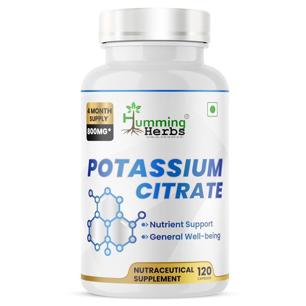 Potassium Citrate 800 mg (306 mg Elemental Potassium) – Electrolyte & pH Balance Support – Vegan, Non-GMO - 120 Capsules