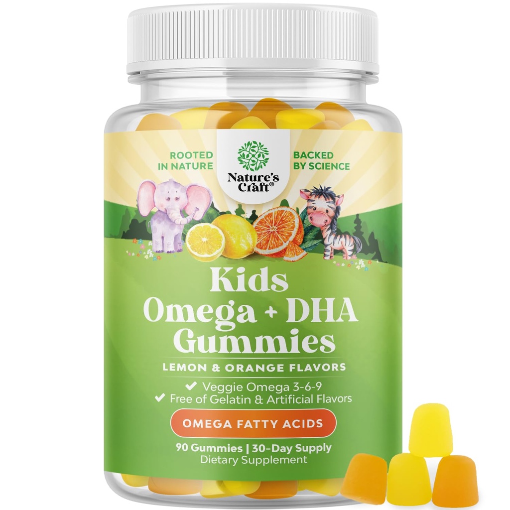 Kids DHA Omega 3 Gummies for Kids - Delicious Fish Free DHA Omega 3 Gummies with Vegetarian 6 9 for Vision Brain & Immunity - Non GMO Supplement Fish & Gluten Free - 90 Count
