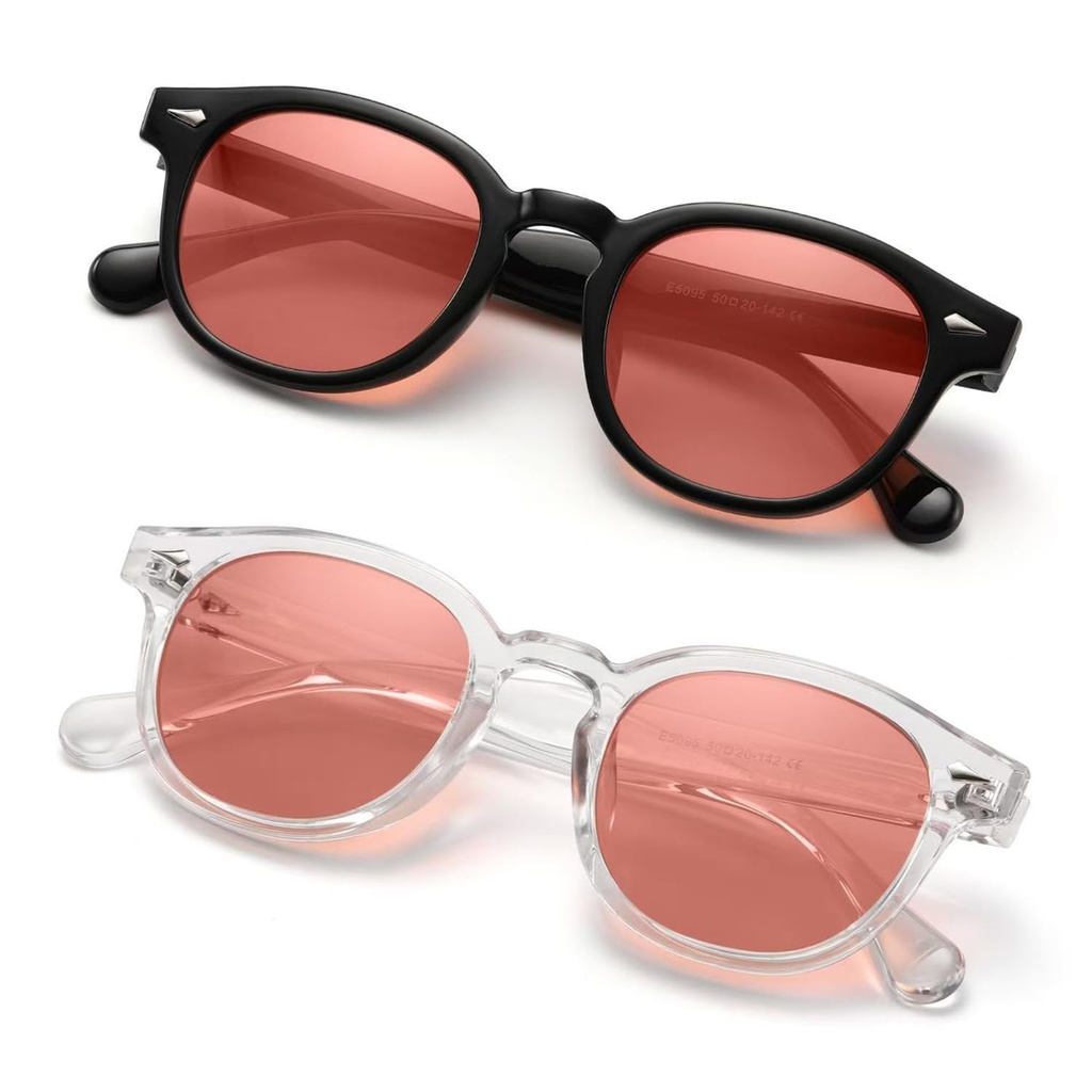 2 Pack FLuorescent-41 Pink Tinted Migraine Glasses Light Sensitivity Eyeglasses Indoor/Outdoor Photophobia Eyewear